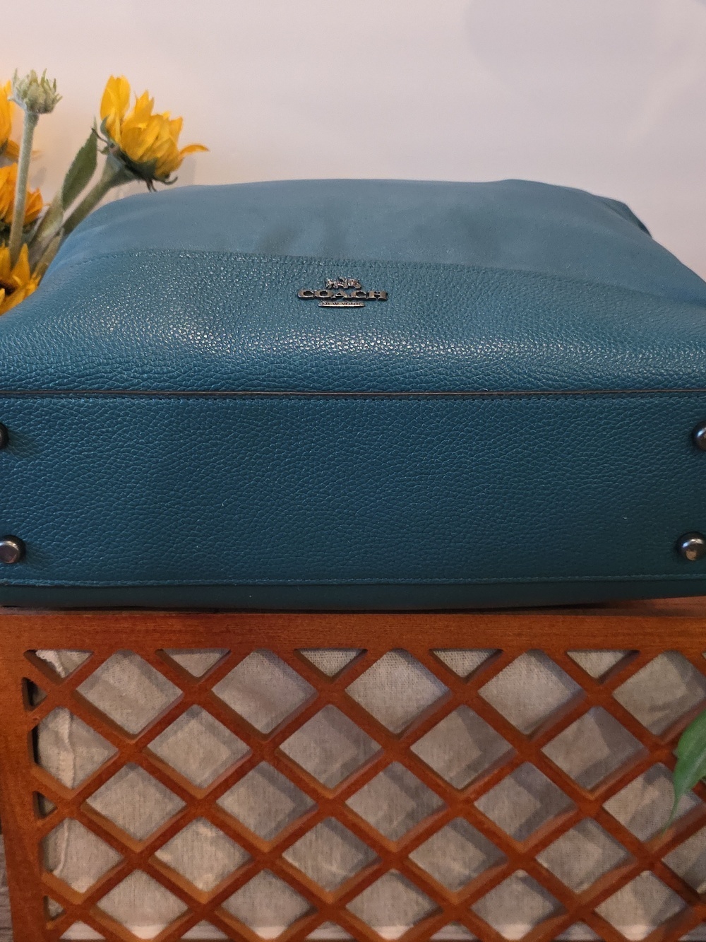 Coach Teal Nylon Pebble Trim Gunmetal Harware Convertible Tote - Picture 5 of 10
